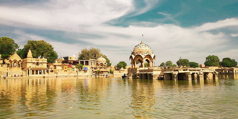 Pavilions and ghats around Gadisar Lake