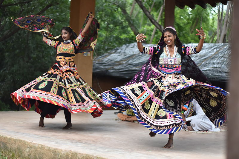 Kalbelia dancers in swirling embroidered skirts