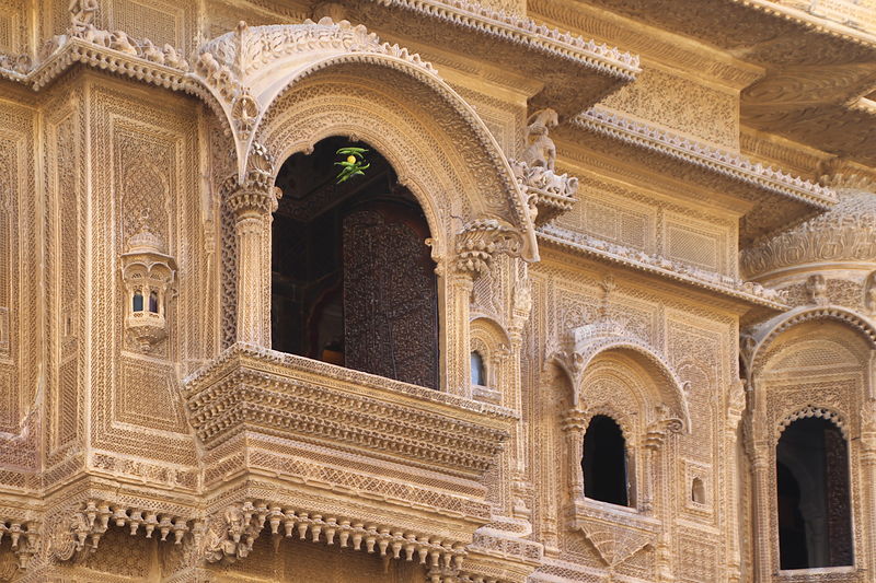 Carved jharokha balconies of a Jaisalmer haveli