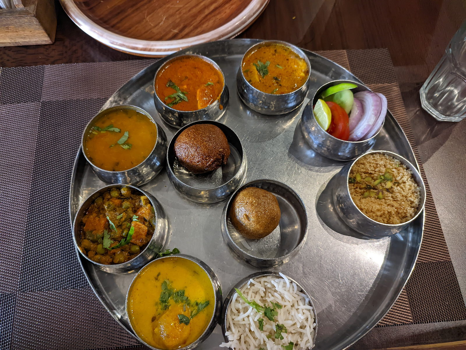 A traditional Rajasthani thali with dal, baati and churma